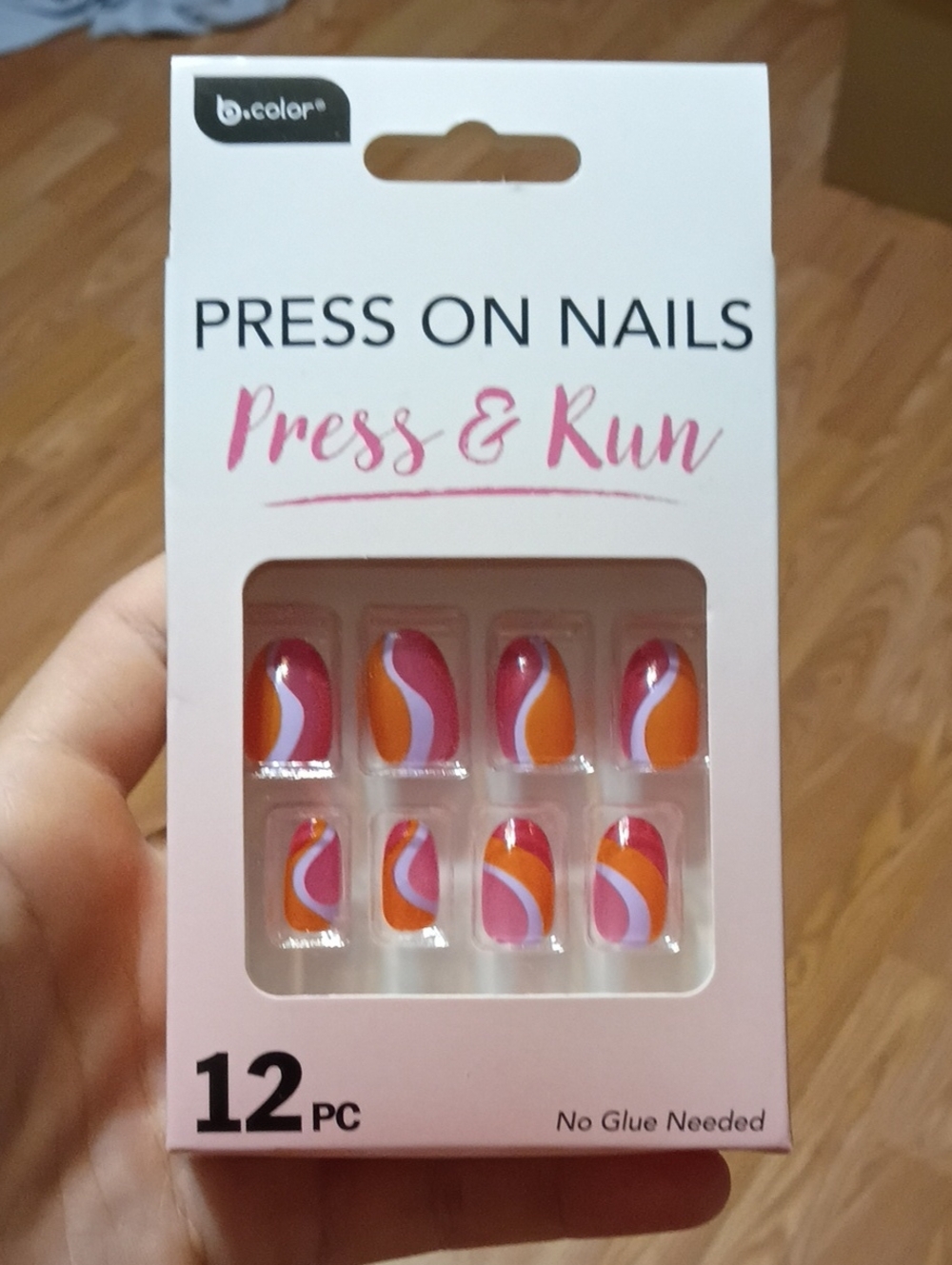 Press & Run Press-On Nails — Pink & Orange Swirl (12 pc)